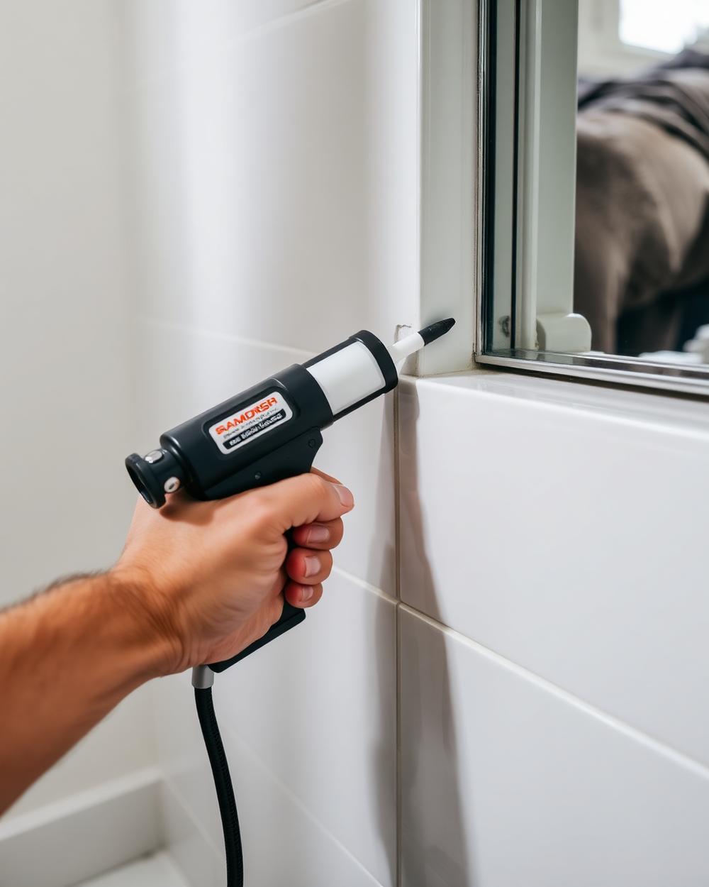 Applicazione di silicone sulle fughe di un bagno